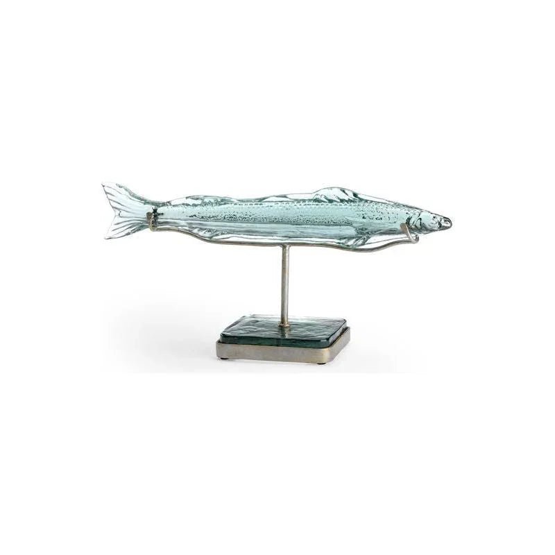 Flying Fish Green Glass On Iron Stand Sculpture - LOOMLAN - Wildwood - Statues & Sculptures