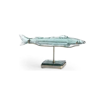 Flying Fish Green Glass On Iron Stand Sculpture - LOOMLAN - Wildwood - Statues & Sculptures
