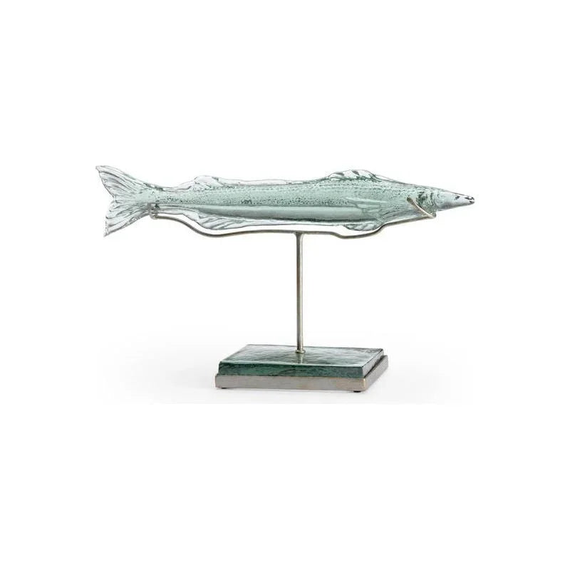 Flying Fish Green Glass On Iron Stand Sculpture - LOOMLAN - Wildwood - Statues & Sculptures