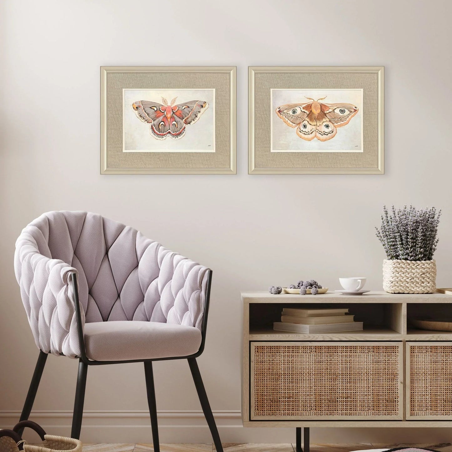 Forest Moth Pink Framed Wall Art 2PC