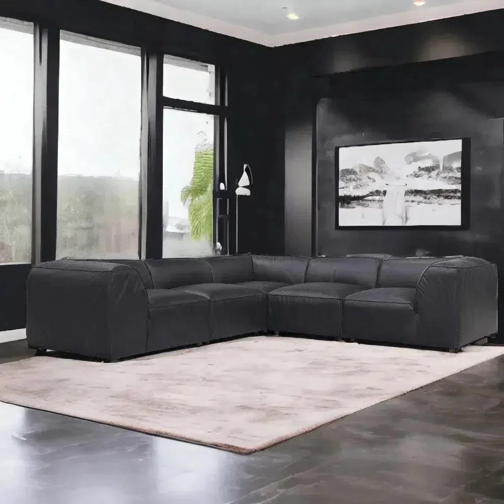 Form Black Modular 5PC Convertible Sectional-Modular Sofas-Moe's Home-LOOMLAN