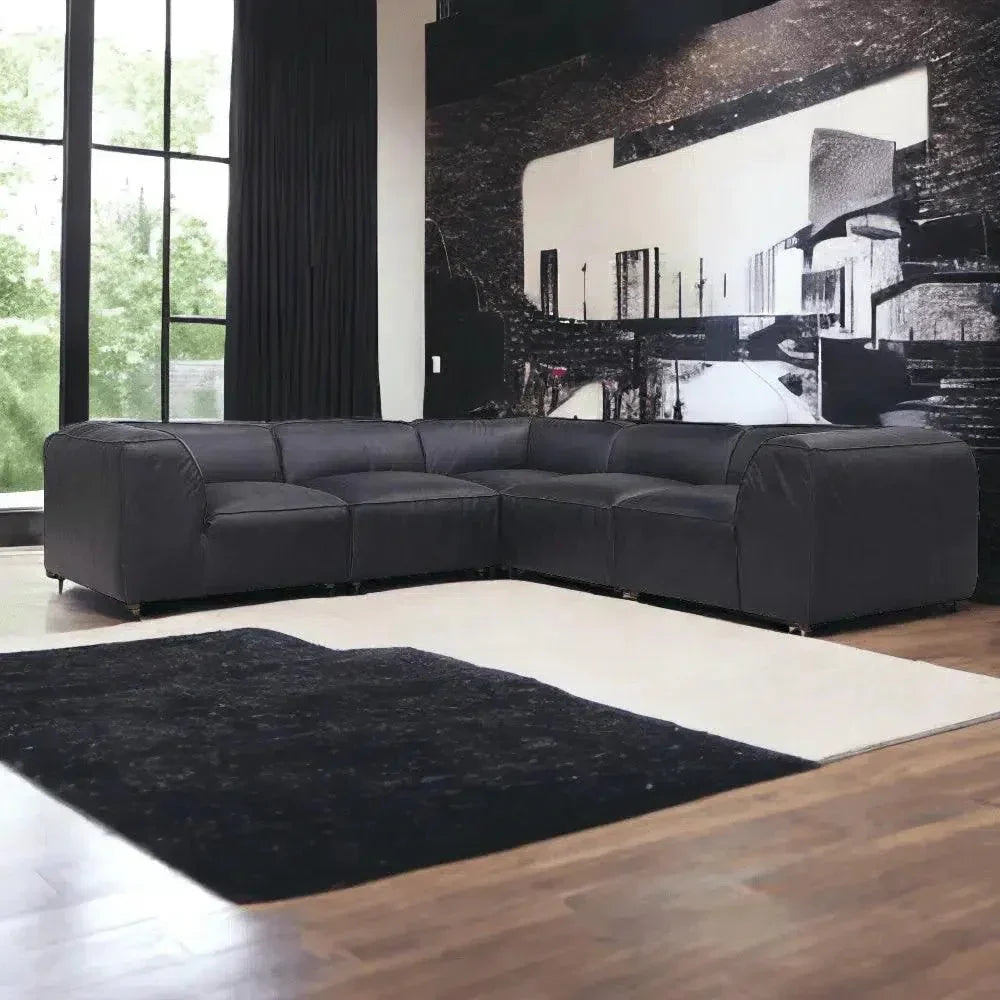 Form Black Modular 5PC Convertible Sectional-Modular Sofas-Moe's Home-LOOMLAN