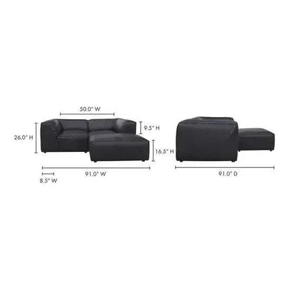 Form Black Modular Couch 3PC Sectional With Ottoman-Modular Sofas-Moe's Home-LOOMLAN