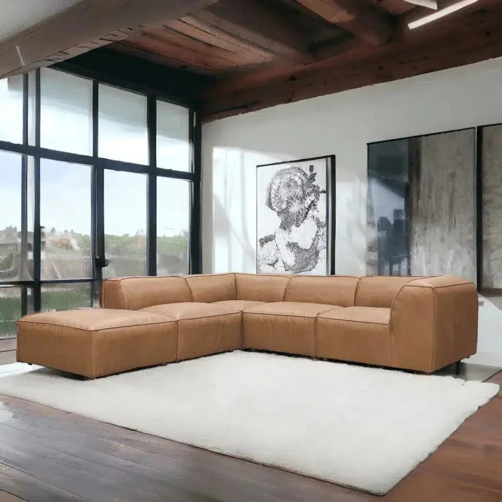 Form Tan Modular Sectional Ottoman 5PC Convertible-Modular Sofas-Moe's Home-LOOMLAN