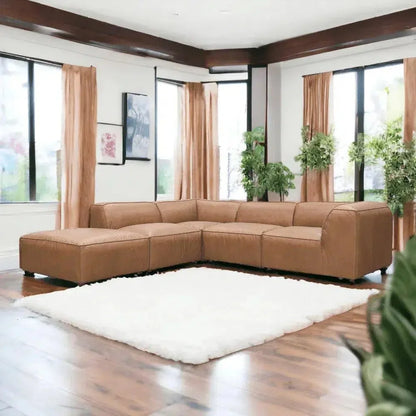 Form Tan Modular Sectional Ottoman 5PC Convertible-Modular Sofas-Moe's Home-LOOMLAN