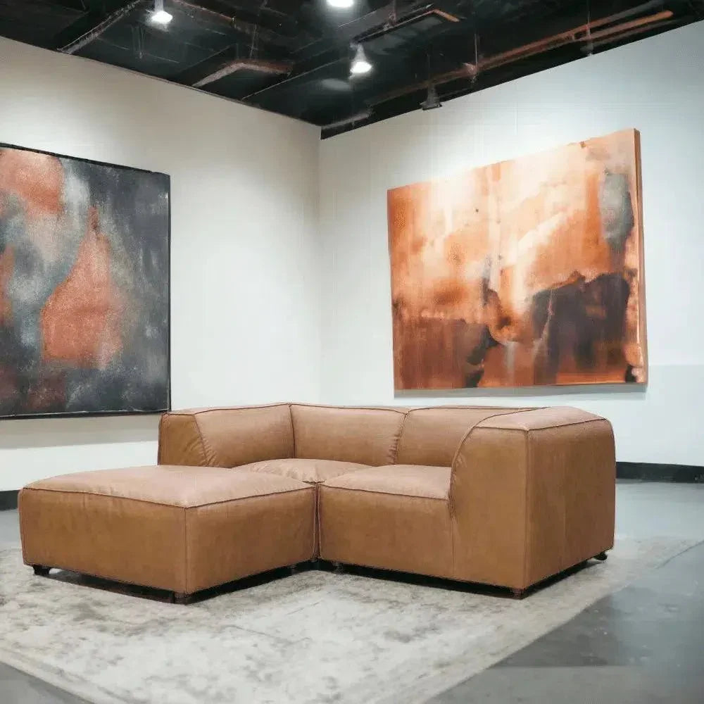 Form Tan Modular Sofa 3PC Sectional With Ottoman-Modular Sofas-Moe's Home-LOOMLAN