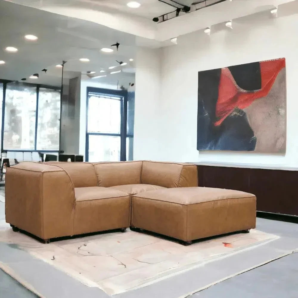 Form Tan Modular Sofa 3PC Sectional With Ottoman-Modular Sofas-Moe's Home-LOOMLAN