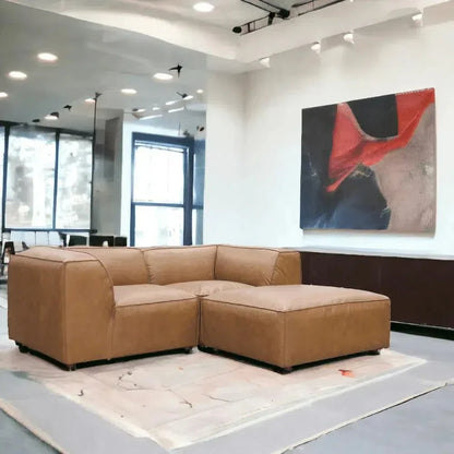 Form Tan Modular Sofa 3PC Sectional With Ottoman-Modular Sofas-Moe's Home-LOOMLAN