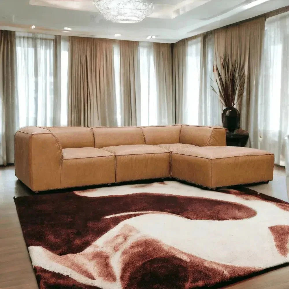 Form Tan Modular Sofa 4PC Convertible With Ottoman-Modular Sofas-Moe's Home-LOOMLAN