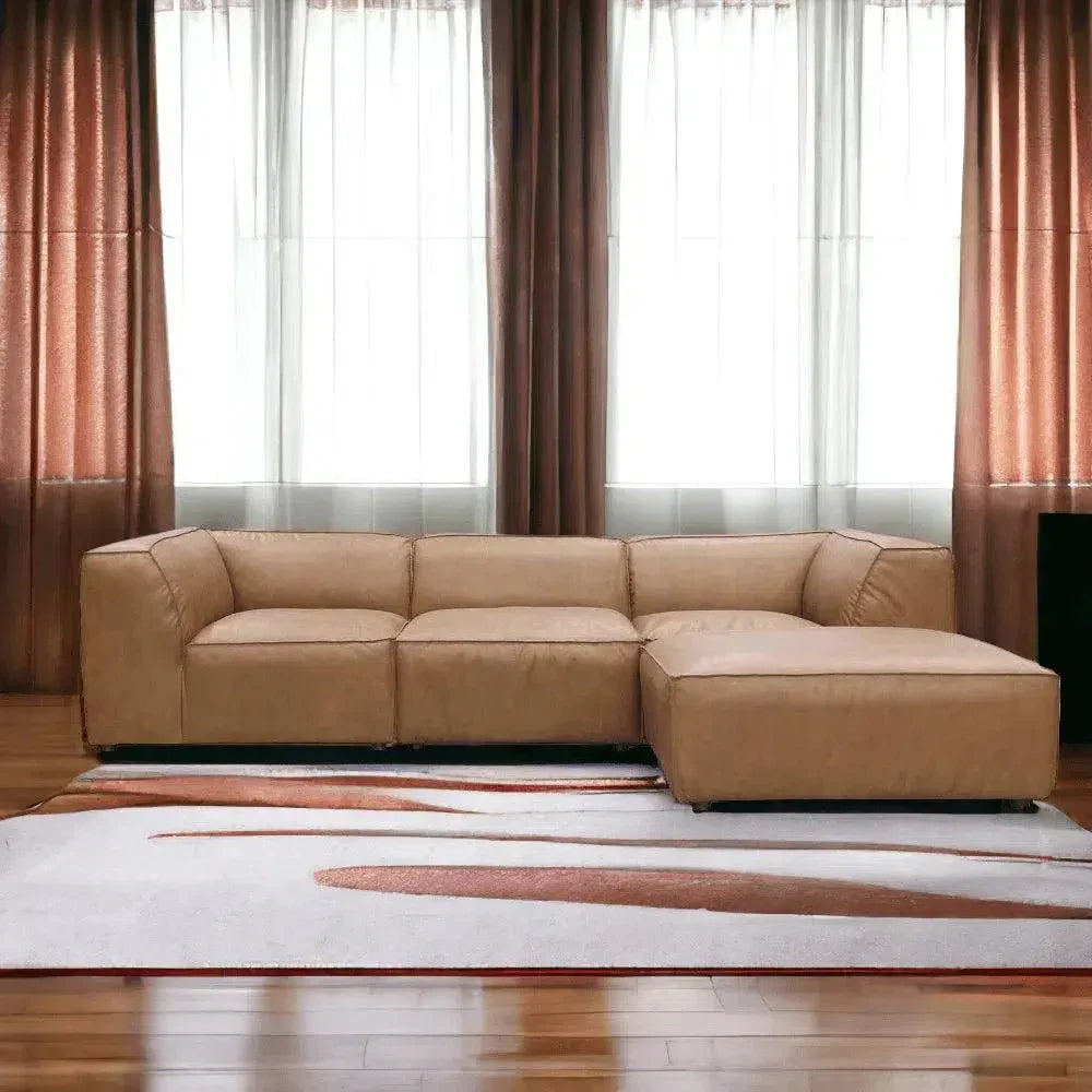 Form Tan Modular Sofa 4PC Convertible With Ottoman-Modular Sofas-Moe's Home-LOOMLAN