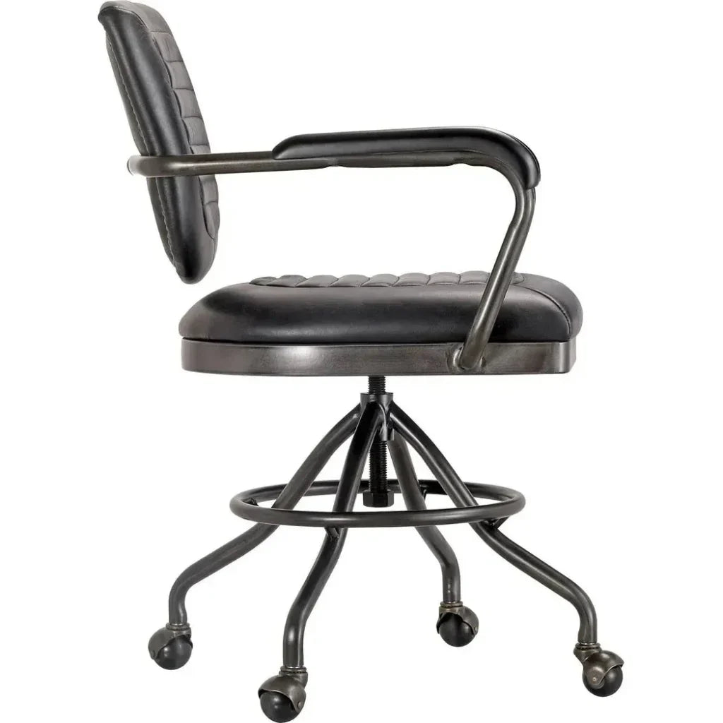 Foster Swivel Desk Chair Grain Black Leather-Office Chairs-Moe's Home-LOOMLAN