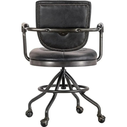 Foster Swivel Desk Chair Grain Black Leather-Office Chairs-Moe's Home-LOOMLAN