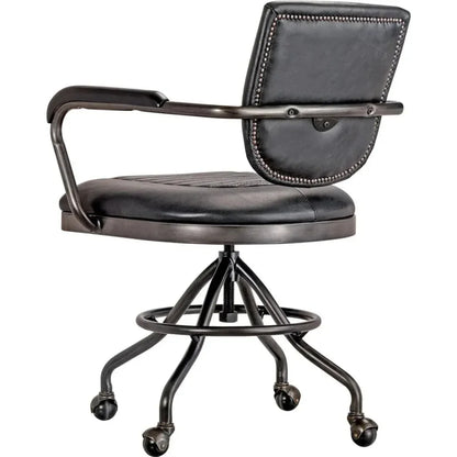 Foster Swivel Desk Chair Grain Black Leather-Office Chairs-Moe's Home-LOOMLAN