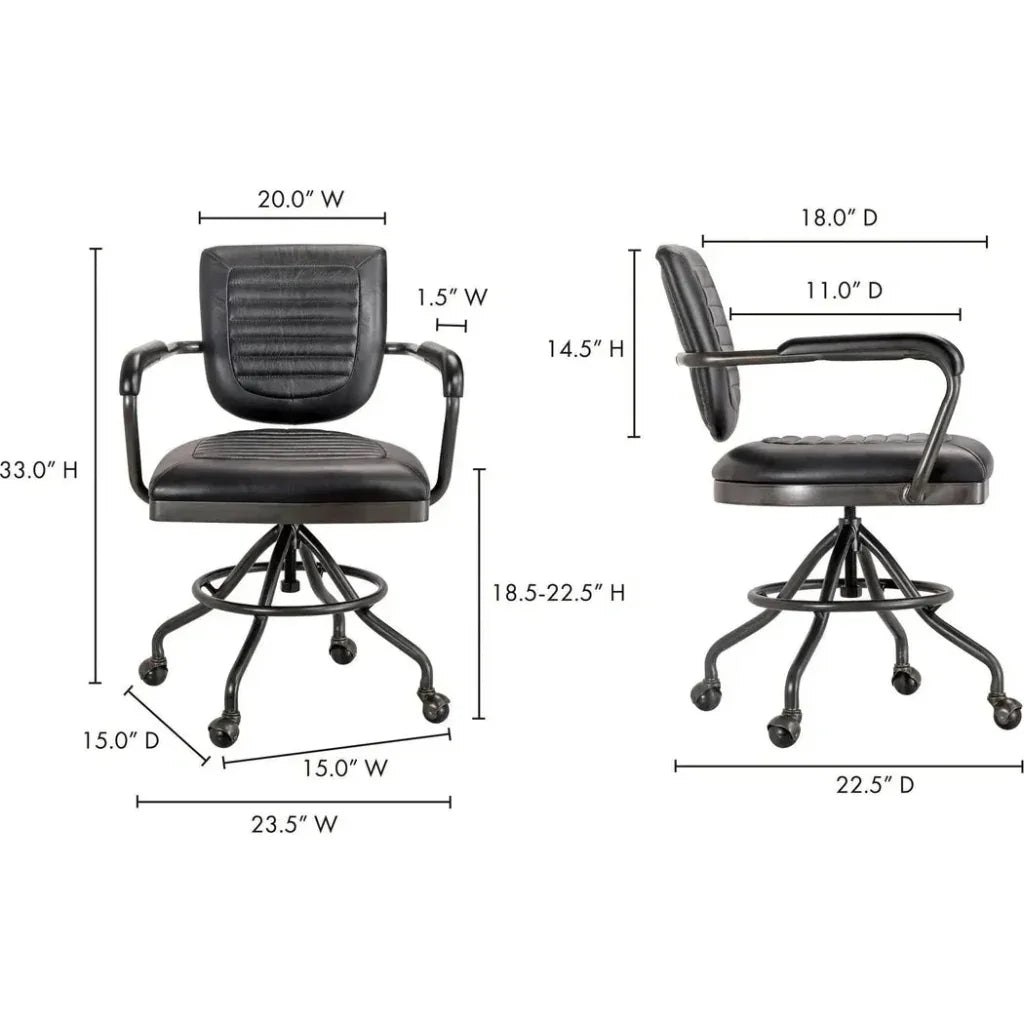 Foster Swivel Desk Chair Grain Black Leather-Office Chairs-Moe's Home-LOOMLAN