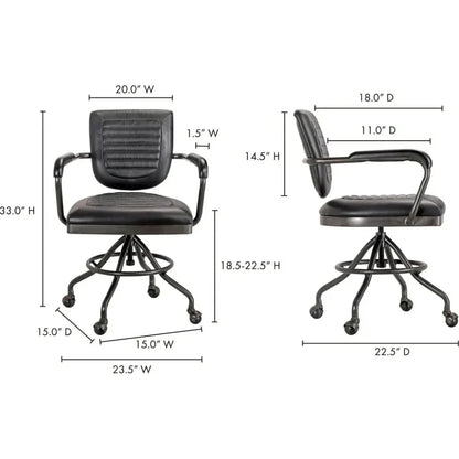 Foster Swivel Desk Chair Grain Black Leather-Office Chairs-Moe's Home-LOOMLAN