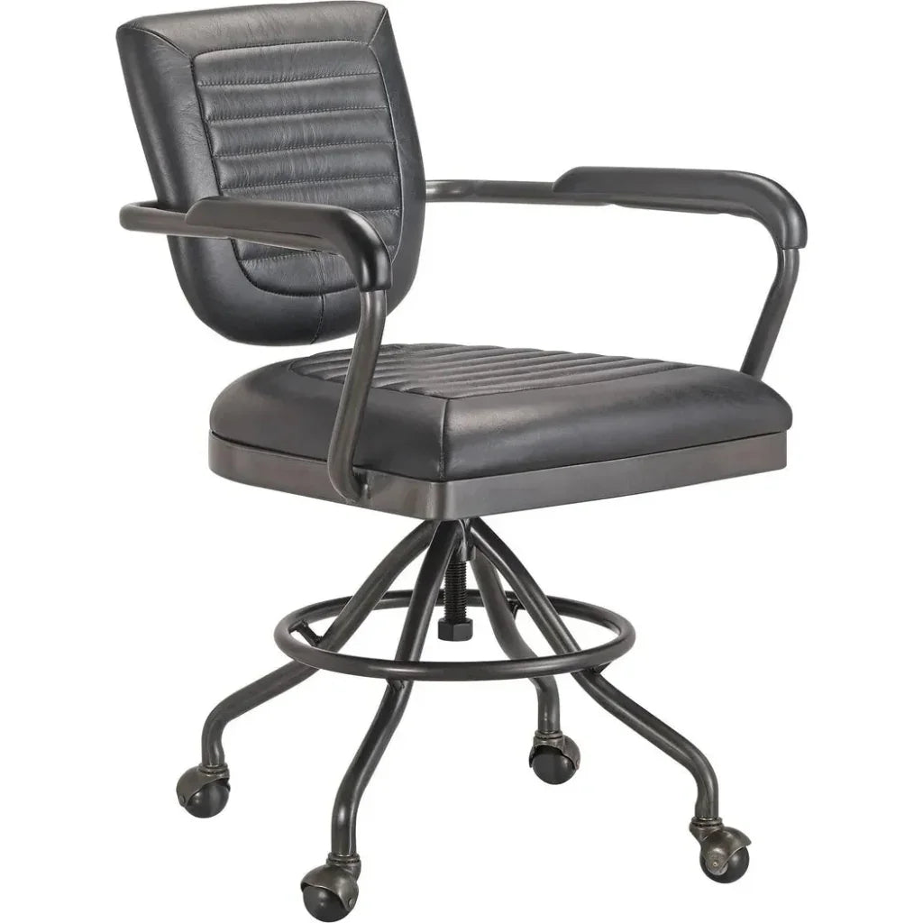 Foster Swivel Desk Chair Grain Black Leather-Office Chairs-Moe's Home-LOOMLAN