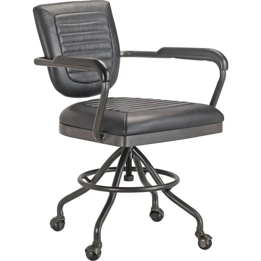 Foster Swivel Desk Chair Grain Black Leather-Office Chairs-Moe's Home-LOOMLAN