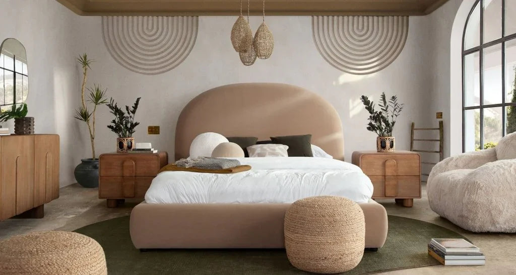 Fox Camel Performance Velvet Bed with Arch Headboard - LOOMLAN - Diamond Sofa - Beds