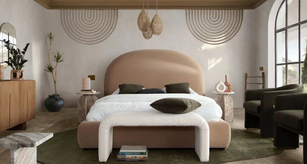 Fox Camel Performance Velvet Bed with Arch Headboard - LOOMLAN - Diamond Sofa - Beds