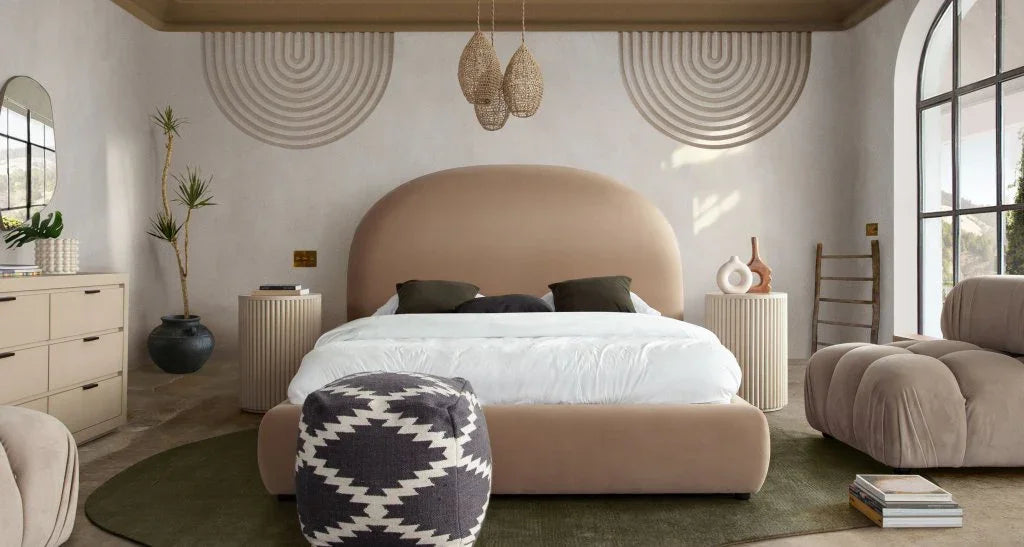 Fox Camel Performance Velvet Bed with Arch Headboard - LOOMLAN - Diamond Sofa - Beds