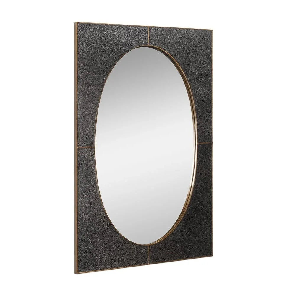 Francis Shagreen Leather Warpped Wall Mirror - LOOMLAN - Sarreid - Wall Mirrors