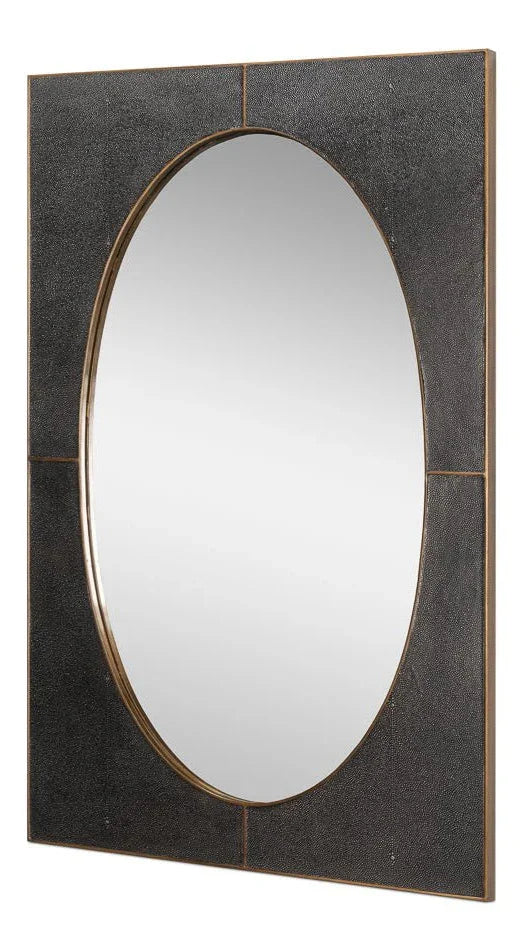 Francis Shagreen Leather Warpped Wall Mirror - LOOMLAN - Sarreid - Wall Mirrors