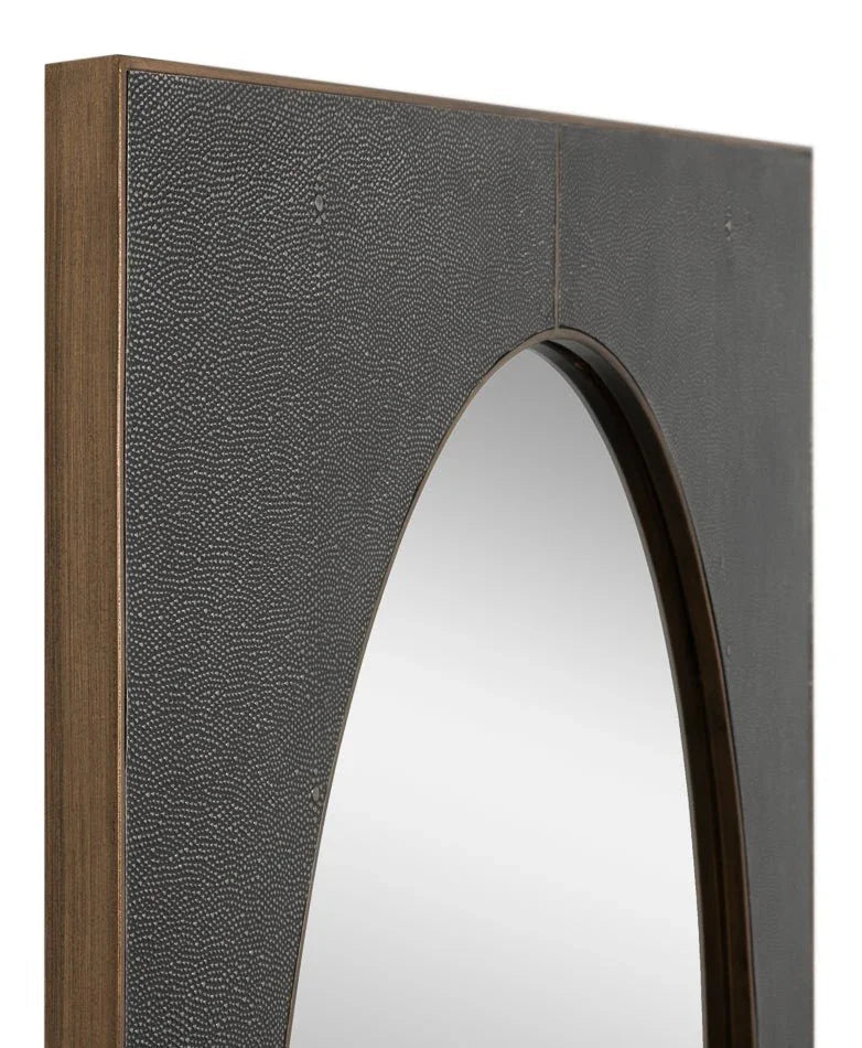 Francis Shagreen Leather Warpped Wall Mirror - LOOMLAN - Sarreid - Wall Mirrors