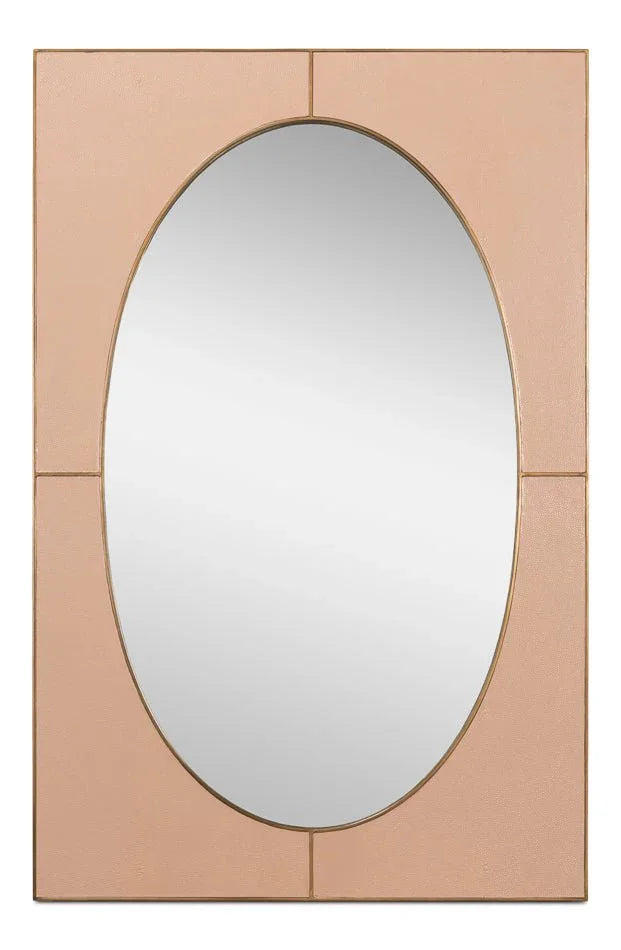 Francis Shagreen Leather Warpped Wall Mirror - LOOMLAN - Sarreid - Wall Mirrors