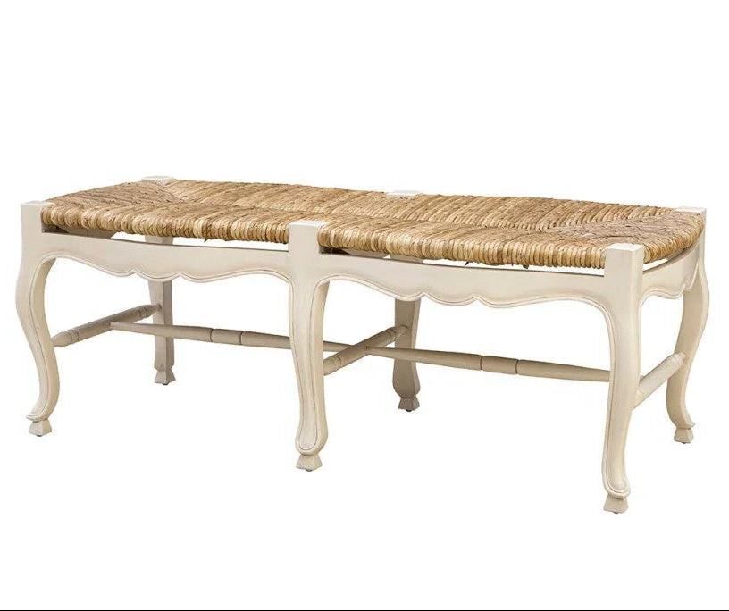 French Wooden White Settee - LOOMLAN - Furniture Classics - Bedroom Benches