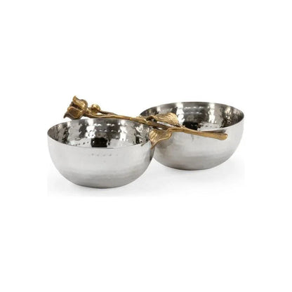 Fresh Stem Hammered Steel Made Double Bowl - LOOMLAN - Wildwood - Boxes & Bowls