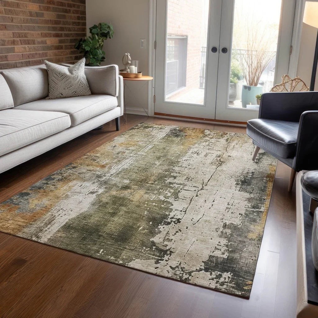 Fyerra Olive Washable Indoor - Outdoor Rug - LOOMLAN - LOOMLAN Rugs - Outdoor Rugs