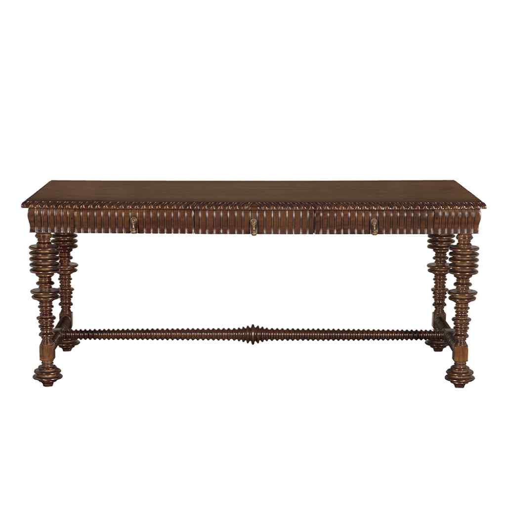 Portuguese Hand Rubbed Brown Wood Desk