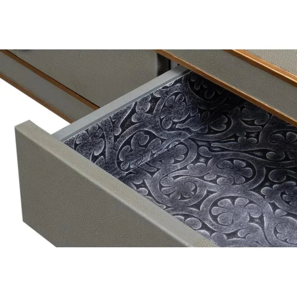 Gabriella Console Table Drawers Grey Shagreen Leather - LOOMLAN - Sarreid - Console Tables