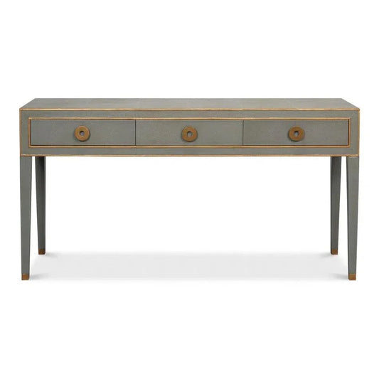 Gabriella Console Table Drawers Grey Shagreen Leather - LOOMLAN - Sarreid - Console Tables