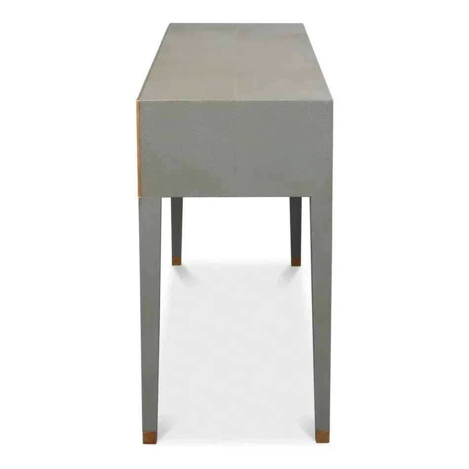 Gabriella Console Table Drawers Grey Shagreen Leather - LOOMLAN - Sarreid - Console Tables