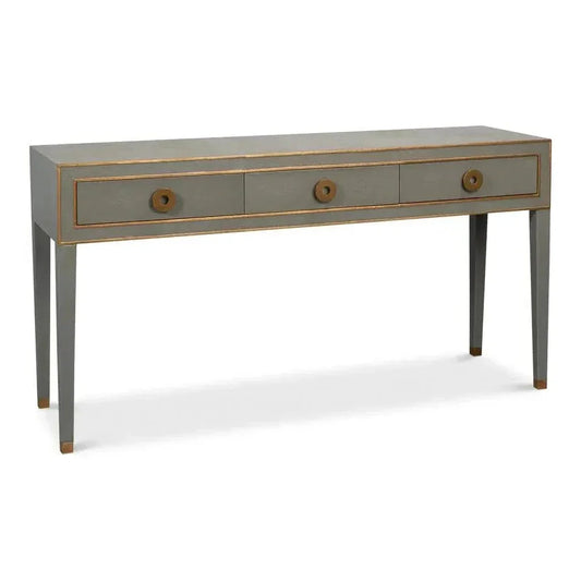 Gabriella Console Table Drawers Grey Shagreen Leather - LOOMLAN - Sarreid - Console Tables