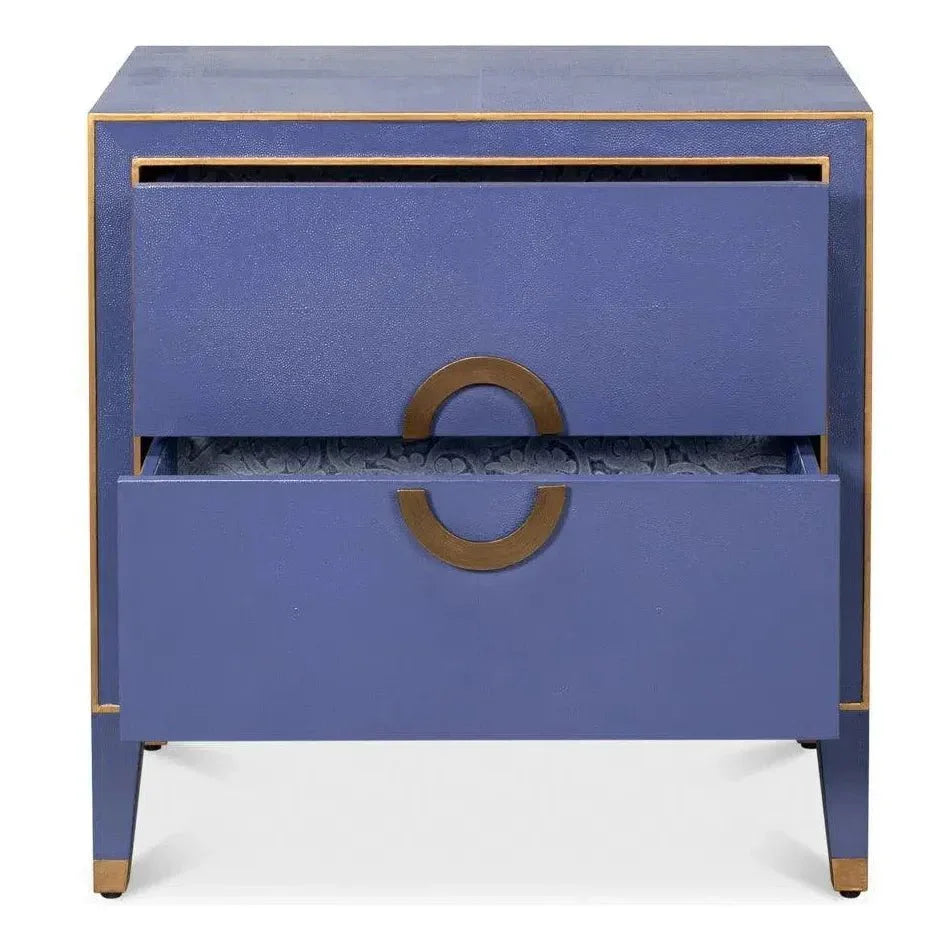 Gabriella Embossed Shagreen Blue Night Stand - LOOMLAN - Sarreid - Nightstands
