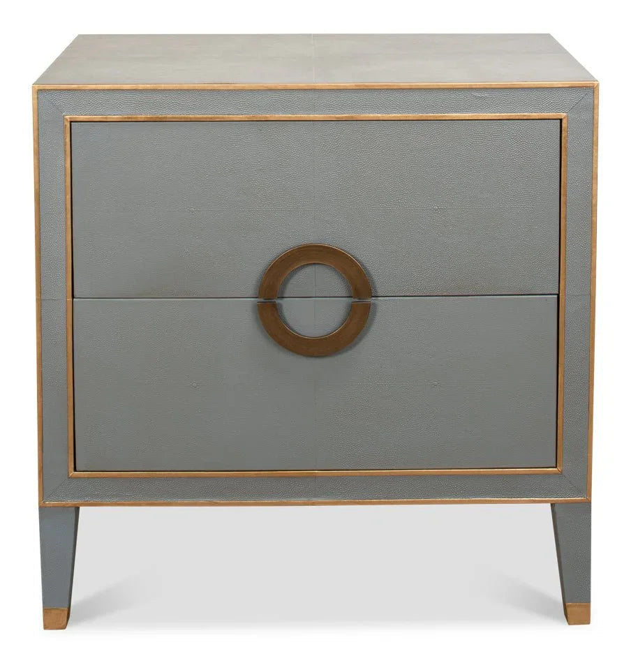 Gabriella Grey Shagreen Leather Nightstand - LOOMLAN - Sarreid - Nightstands