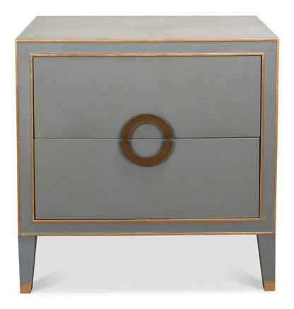 Gabriella Grey Shagreen Leather Nightstand - LOOMLAN - Sarreid - Nightstands
