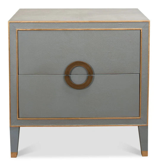 Gabriella Grey Shagreen Leather Nightstand - LOOMLAN - Sarreid - Nightstands
