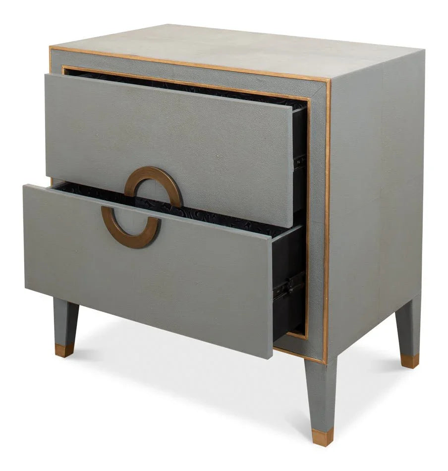 Gabriella Grey Shagreen Leather Nightstand - LOOMLAN - Sarreid - Nightstands