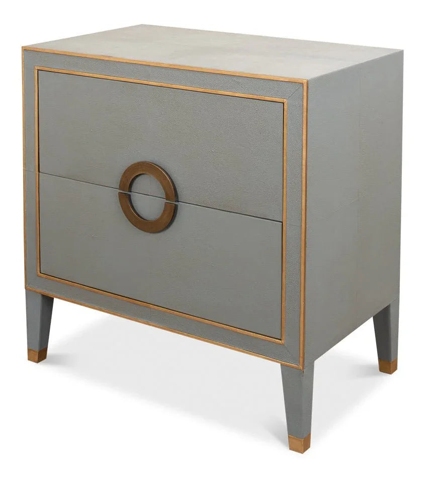 Gabriella Grey Shagreen Leather Nightstand - LOOMLAN - Sarreid - Nightstands