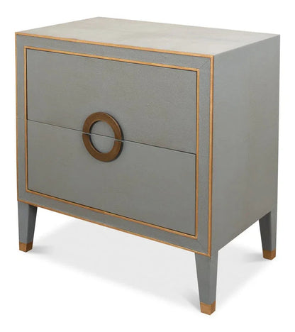 Gabriella Grey Shagreen Leather Nightstand - LOOMLAN - Sarreid - Nightstands