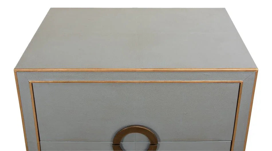 Gabriella Grey Shagreen Leather Nightstand - LOOMLAN - Sarreid - Nightstands