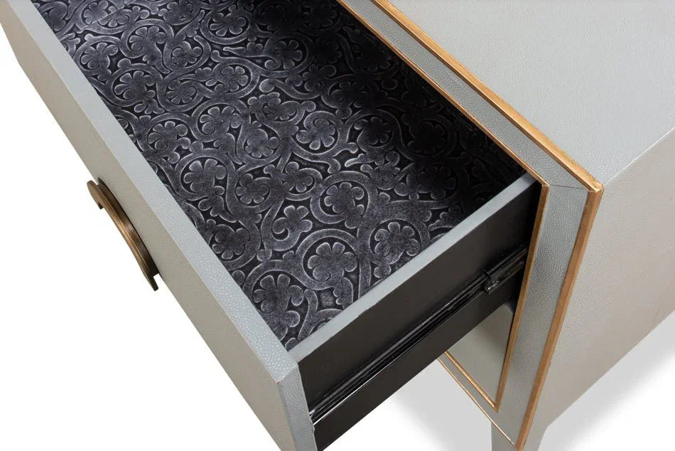 Gabriella Grey Shagreen Leather Nightstand - LOOMLAN - Sarreid - Nightstands