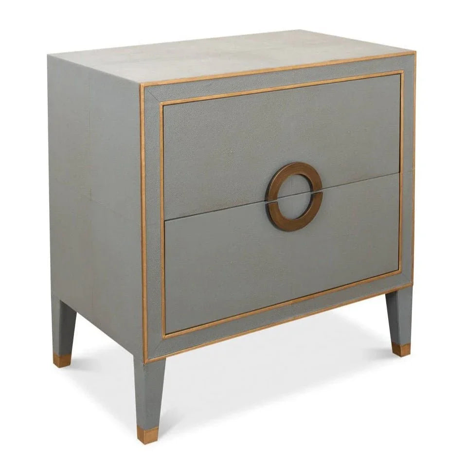 Gabriella Grey Shagreen Leather Nightstand - LOOMLAN - Sarreid - Nightstands
