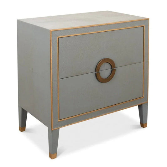 Gabriella Grey Shagreen Leather Nightstand - LOOMLAN - Sarreid - Nightstands