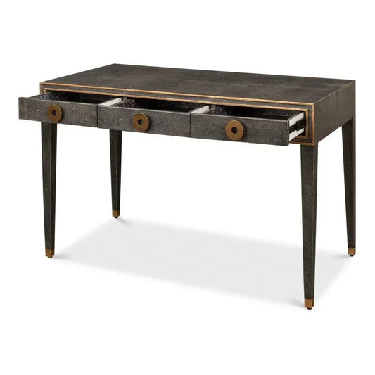 Gabriella Shagreen Desk Table Antique Grey-Home Office Desks-Sarreid-LOOMLAN