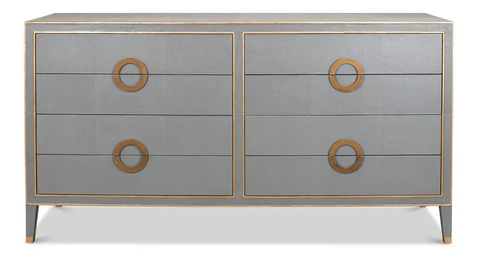 Gabriella Shagreen Leather Grey Chest - LOOMLAN - Sarreid - Chests