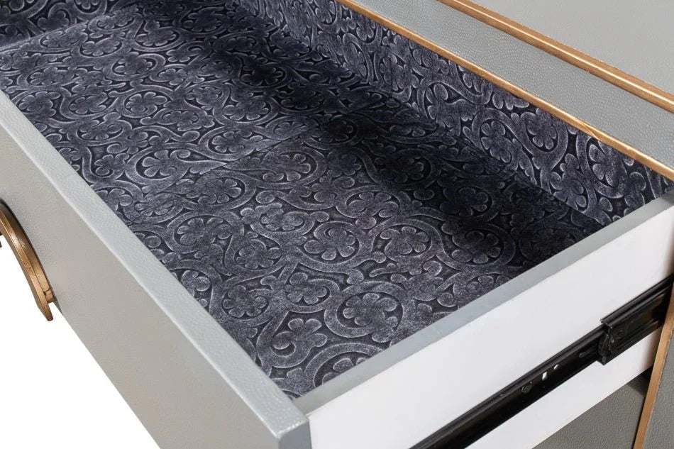 Gabriella Shagreen Leather Grey Chest - LOOMLAN - Sarreid - Chests